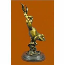 Gild Prince Frog Gold Patina Bronze Sculpture on Marble Base Figurine