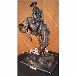 Out Law Cowboy On Horse Bronze on Marble Base Sculpture