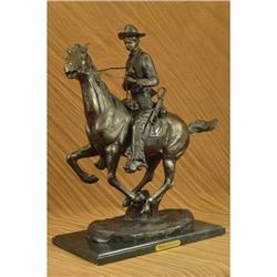 Trooper of the Plains Cowboy on Horse Bronze Sculpture