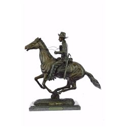 Trooper Of The Plains Bronze Sculpture On Marble Base figurine