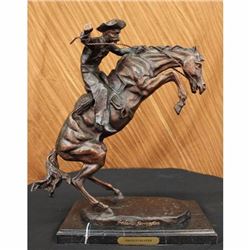 Bronco Buster On Marble Base Bronze Sculpture