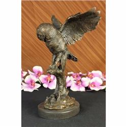 Owl on a Branch Wings Spread Bronze Statue