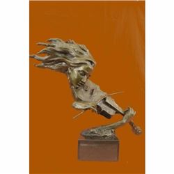 Violin Player Bronze Figurine on Marble Base Sculpture