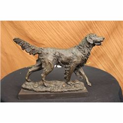 Golden Retriever Bronze Sculpture on Marble Base Figurine