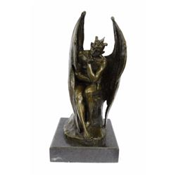 Lucifer Demon Fallen Angel Satan Bronze Sculpture on Marble Base Statue