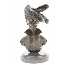 Girl Bust Lady Bronze Sculpture on Marble Base Statue