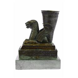 Persian Sasanian Dynasty Dragon Peacock Bronze Sculpture on Marble Base