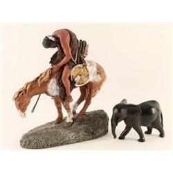 Cast Indian Figurine & Iron Wood Elephant