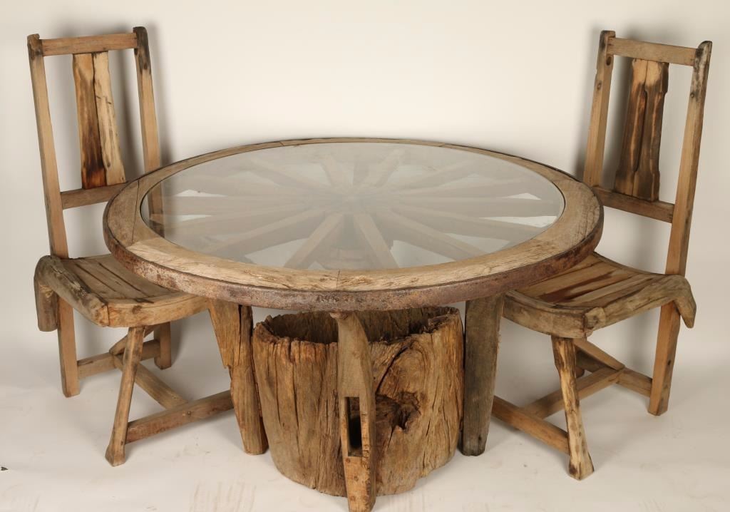 Rustic Wagon Wheel Dining Table