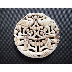 Old China Jade Carved plum blossom and crane Pendant