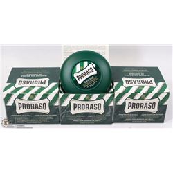 THREE TUBS OF PRORASO SHAVING SOAP IN A BOWL
