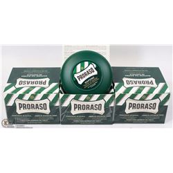 THREE TUBS OF PRORASO SHAVING SOAP IN A BOWL