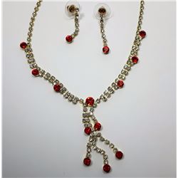 #14 - GOLD TONE RED & WHITE RHINESTONE SET