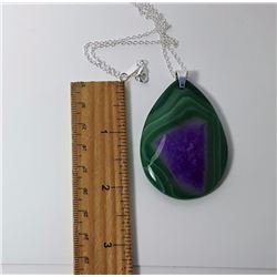 #12 - GREEN/PURPLE DRUZY AGATE PENDANT & CHAIN