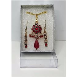 #11 - VINTAGE RED RHINESTONE PENDANT & EARRINGS