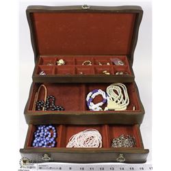 WOODEN JEWELRY BOX WITH CONTENTS