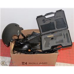 BOX W/ EMPTY GUN CASE, BELL SIZE MED HELMET, 2