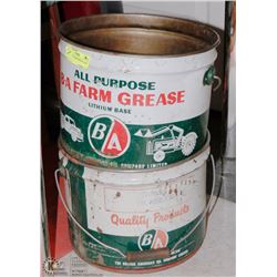 TWO 25 LB BA FARM GREASE CANS