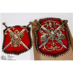 PAIR OF ENGLISH COAT OF ARMS WALL HANGINGS