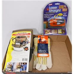 NEW TOOL BUCKET CADDY, GLOVES & LASER GUIDED LEVEL