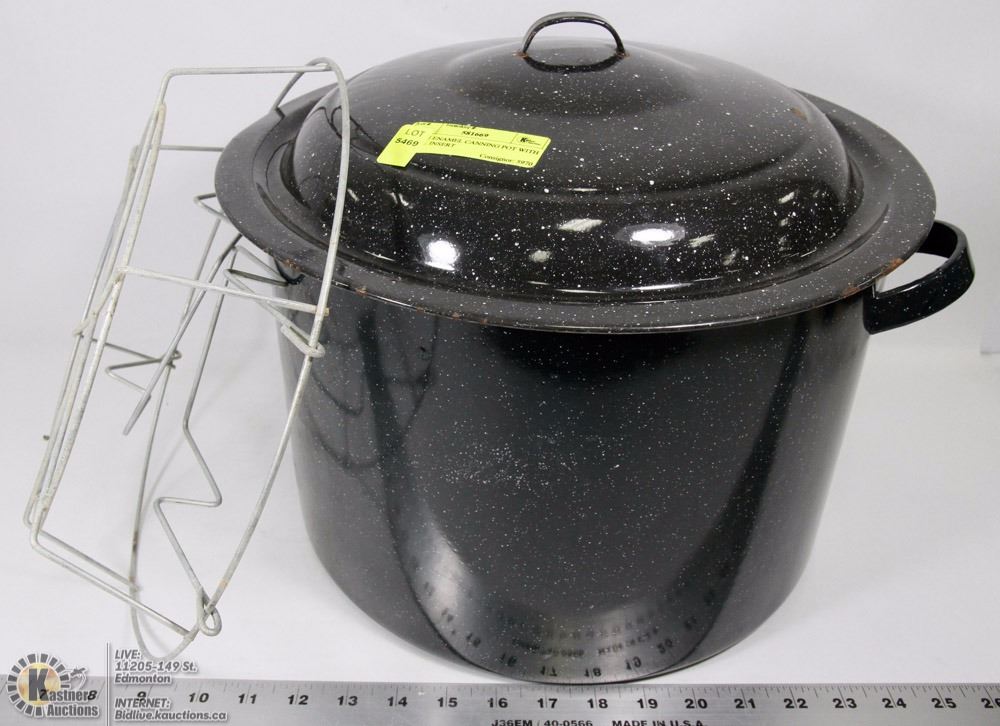 LARGE ENAMEL CANNING POT WITH METAL INSERT