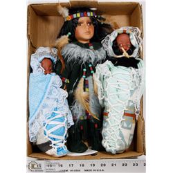 LOT OF 3 INDIAN DOLLS, LARGE DOLL IS PORCELAIN