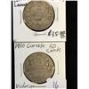 Image 1 : 1910 CANADA 50 CENTS EDWARD AND VICTORIA LEAVES LOT OF 2 COINS!