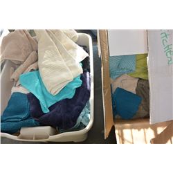 TOTE OF TOWELS AND BOX OF TOWELS