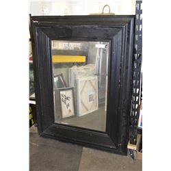 LARGE BLACK FRAMED BEVELLED WALL MIRROR AS FOUND