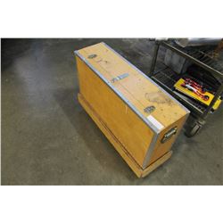 FITTED OUT WOOD TOOLCASE WITH TOOLS ON TROLLEY