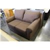 Image 3 : NEW SEARS HOME COLLECTION MODERN BROWN FABRIC LOVESEAT, ROLLED ARM REMOVABLE CUSHIONS, MADE IN CANAD
