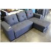 Image 2 : NEW HOME ELEGANCE FLOOR MODEL MODERN GREY FABRIC SOFA WITH CHAISE LOUNGE AND PULL OUT BED, RETAIL $1