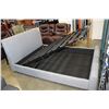 Image 3 : NEW HOME ELEGANCE GREY MODERN PADDED QUEENSIZE PLATFORM LIFT BED FOR UNDER STORAGE, RETAIL $2199