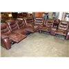 Image 4 : AS NEW BROWN LEATHER RECLINING SOFA AND LOVESEAT WITH CONSOLE AND CORNER WEDGE
