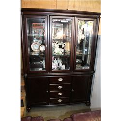 NEW HOME ELEGANCE MODERN 2 PIECE HUTCH DISPLAY CABINET IN MAHOGANY FINISH AND BEVELLED GLASS RETAIL 