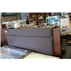 Image 1 : NEW HOME ELEGANCE KINGSIZE PANEL BEDFRAME, WITH GREY FABRIC INSERT, NATURAL DARK WOOD FINISH, RETAIL