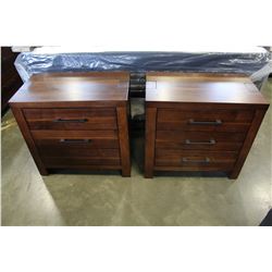 PAIR OF NEW HOME ELEGANCE MODERN RUSTIC DARK WOOD FINISH 3 DRAWER NIGHTSTANDS, SOLID WOOD WITH DOVET