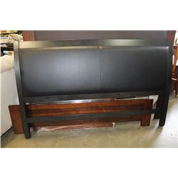 NEW BLACKWOOD AND LEATHER INSERT KINGSIZE HEADBOARD SLIGHT SHIPPING DAMAGE TO TOP LEFT CORNER RETAIL