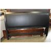 Image 1 : NEW BLACKWOOD AND LEATHER INSERT KINGSIZE HEADBOARD SLIGHT SHIPPING DAMAGE TO TOP LEFT CORNER RETAIL