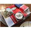 Image 2 : THREE ANTIQUE SERVING PLATTERS AND PLACEMATS AND SILVER PLATE TRAY