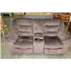Image 1 : BROWN MICROFIBRE DOUBLE RECLINING LOVESEAT WITH CENTRE CONSOLE