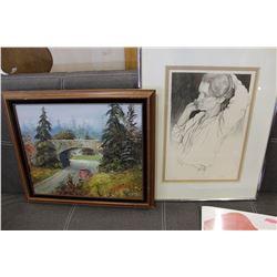 LIMITED EDITION LANG GIBBS DRAWING AND OIL PAINTING