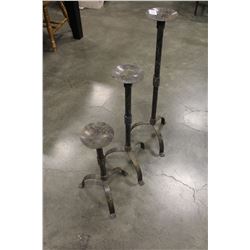 THREE METAL CANDLESTANDS