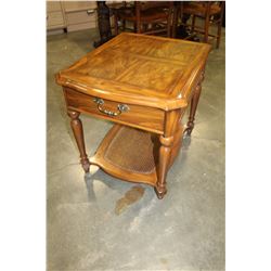 SKLAR PEPPLAR BURLED WALNUT SINGLE DRAWER ENDTABLE