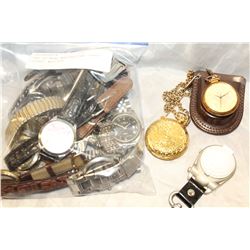 BAG OF MENS WATCHES AND THREE POCKET WATCHES