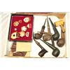 Image 1 : LOTOF VINTAGE PIPES AND PINS AND STAMP BOOK