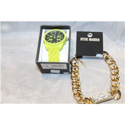 STEVE MADDEN HEAVY CHAIN NECKLACE AND WATCH