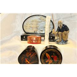 EASTERN LACQUER BOXES AND FIGURES