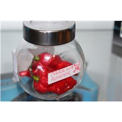 JAR OF THREE CAROLINA REAPER LOCALLY ORGANIC GROWN HOT PEPPERS