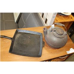 CAST IRON PAN AND KETTLE BOTH MADE IN USA